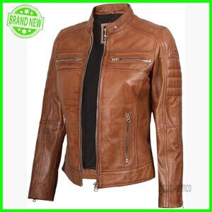 Lambskin Leather Cafe Racer Jacket Women's Regular Fit Long Sleeve